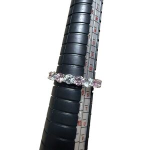 NEW Sterling Forever Silver Pink and White Gemstone Eternity Ring Size 8.5